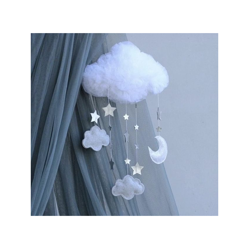 Solo un Sogno - Mobile Traumwolke Wolke weiss und silber Stars