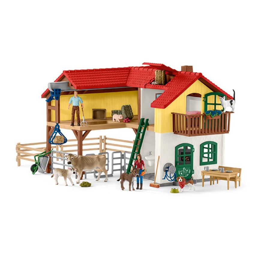 Schleich 42407 Farm World - Bauernhaus mit Stall und Tieren