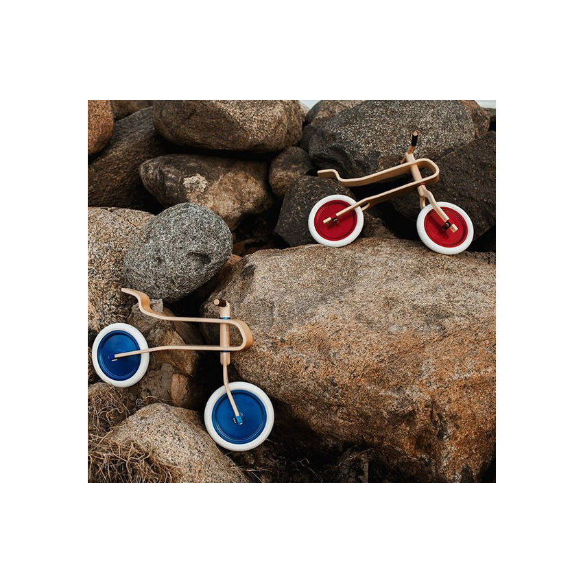 Brum Brum Bike - Laufrad Walnuss Holz dunkel Blau- weiss