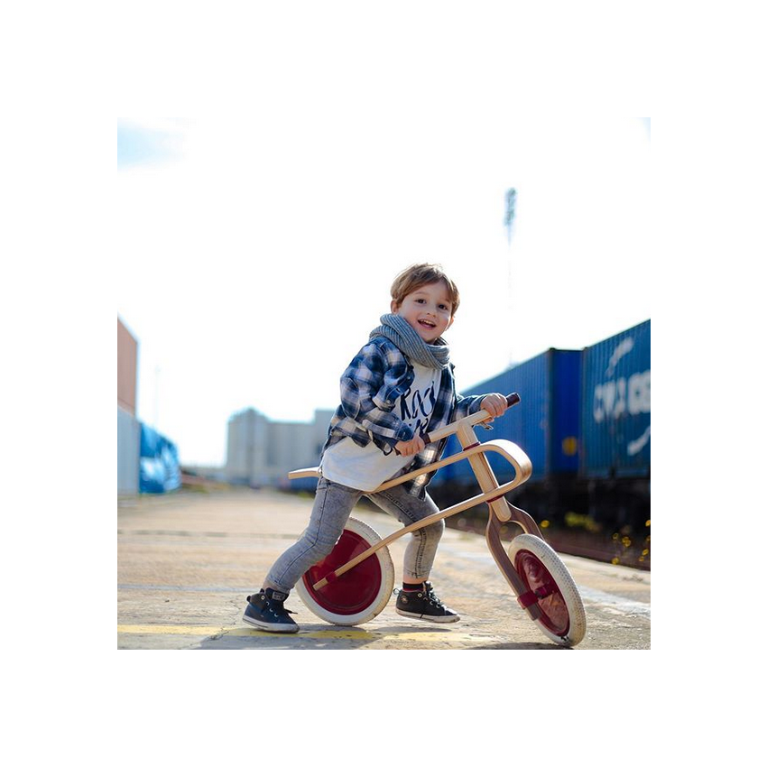 Brum Brum Bike - Laufrad Walnuss Holz dunkel Blau- weiss