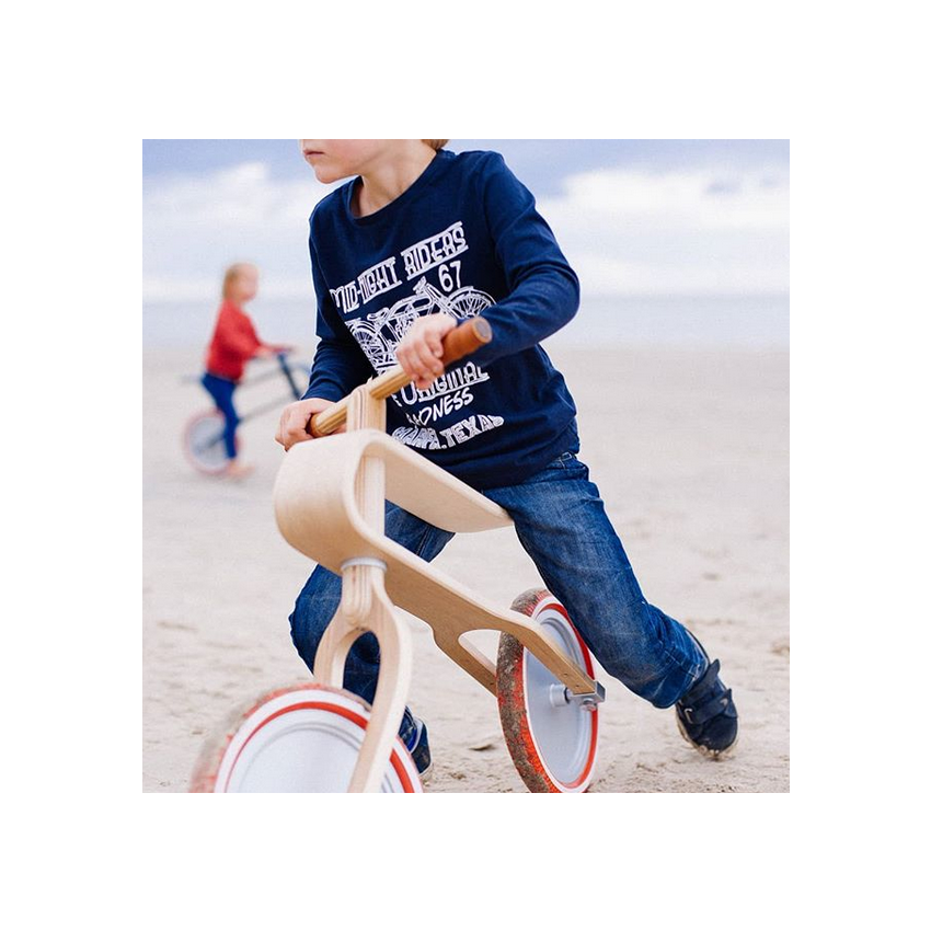 Brum Brum Bike - Laufrad Walnuss Holz dunkel Blau- weiss