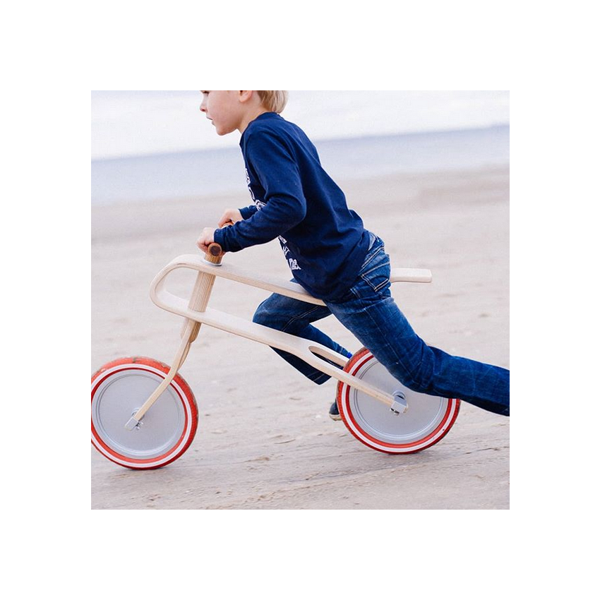Brum Brum Bike - Laufrad Walnuss Holz dunkel Blau- weiss