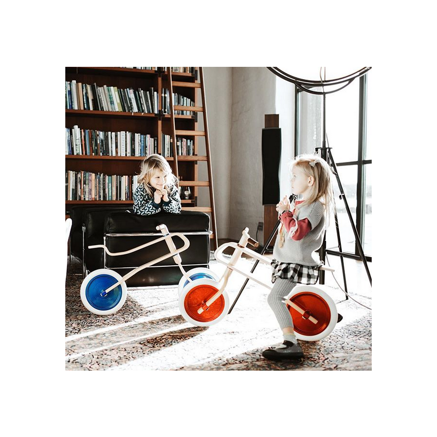 Brum Brum Bike - Laufrad Walnuss Holz dunkel Blau- weiss