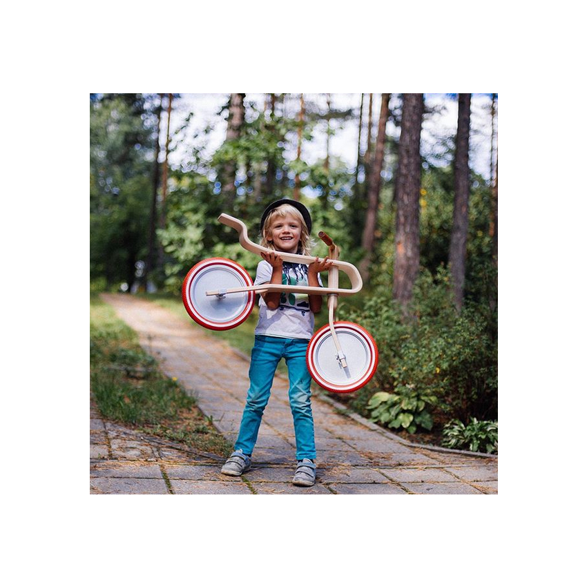 Brum Brum Bike - Laufrad Walnuss Holz dunkel Blau- weiss