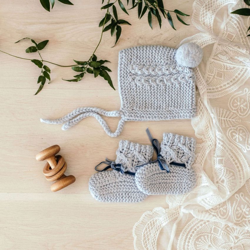 Snuggle Hunny - Merinoset Mützchen & Booties blau