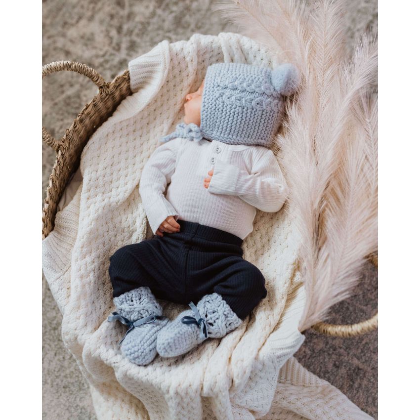 Snuggle Hunny - Merinoset Mützchen & Booties blau