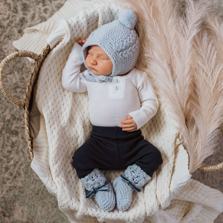 Snuggle Hunny - Merinoset Mützchen & Booties blau