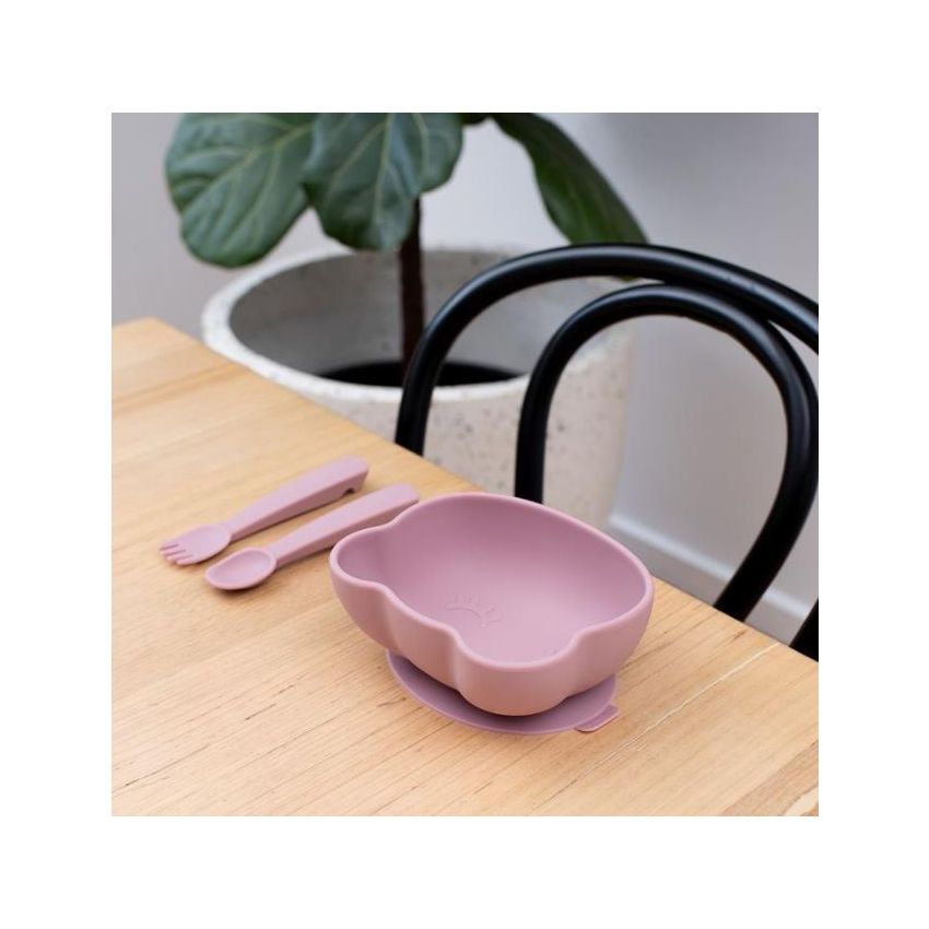 we might be tiny - Saugnapfschale mit Deckel Bär Dusty Rose