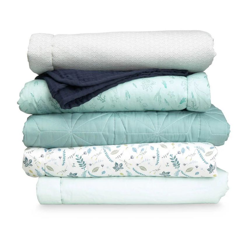 Cam Cam Copenhagen - Decke gefüttert 90 x 120cm Pressed Leaves Blue