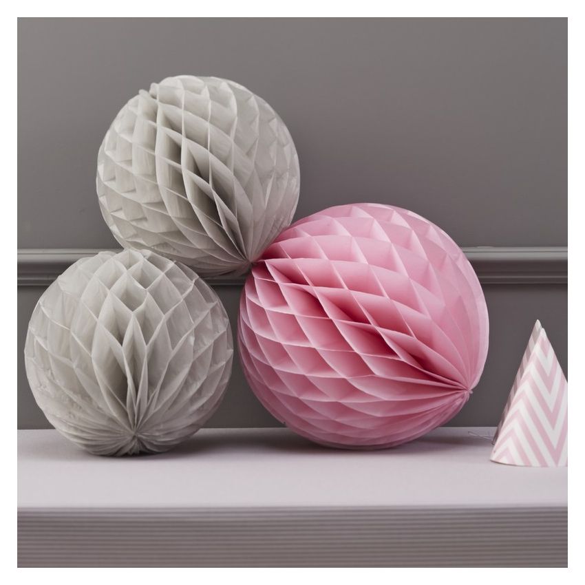 Ginger Ray - Grau - Pink Honeycomb Balls