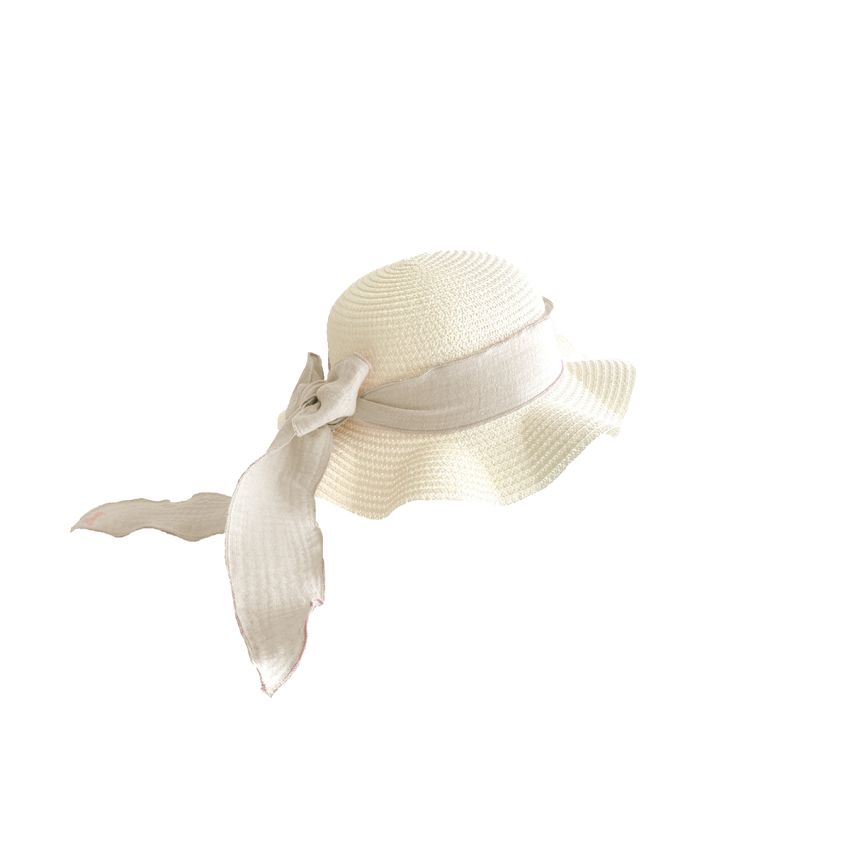 Mrs Ertha - Stroh- Hut Vanillaweiss mit Olive & Ivory Schlaufe