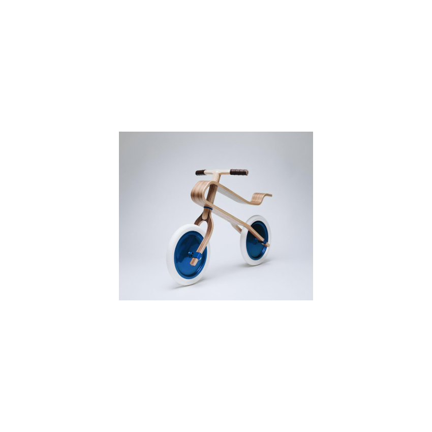 Brum Brum Bike - Laufrad Walnuss Holz dunkel Blau- weiss