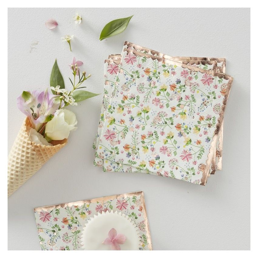 Ginger Ray - Servietten Rose Gold Ditsy Floral Kleinformat