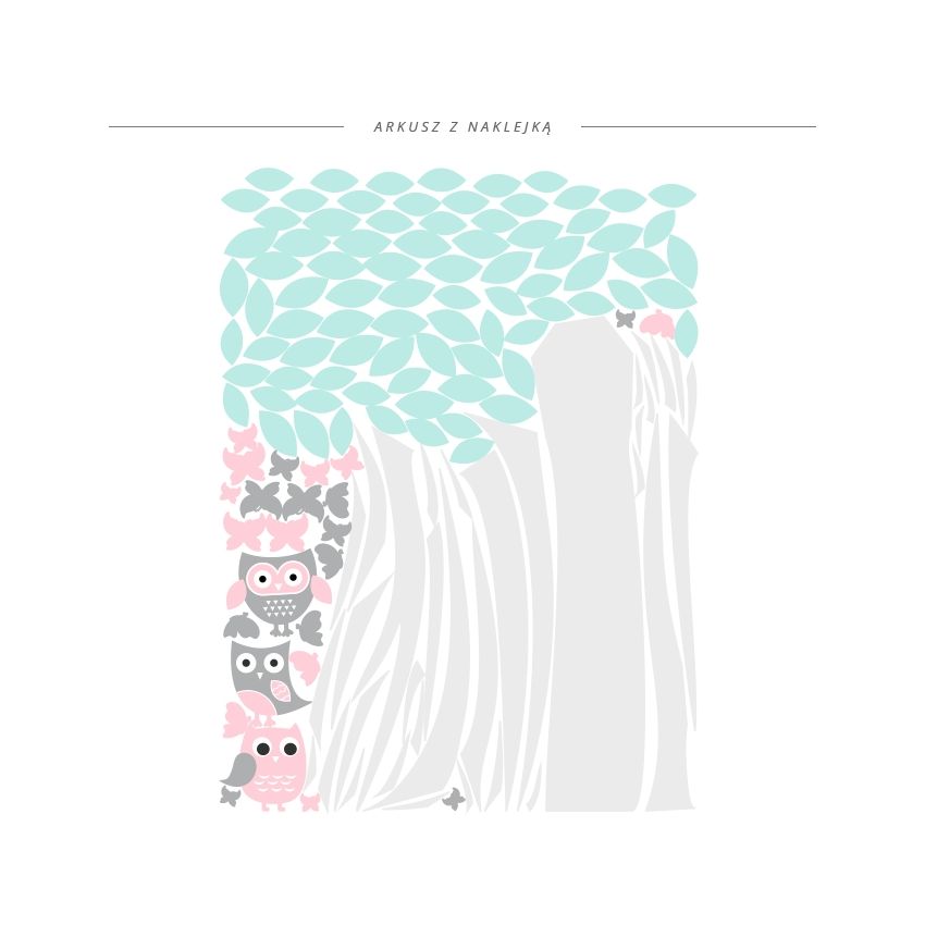 YokoDesign - Wandsticker Baum mit Eule grau- mint