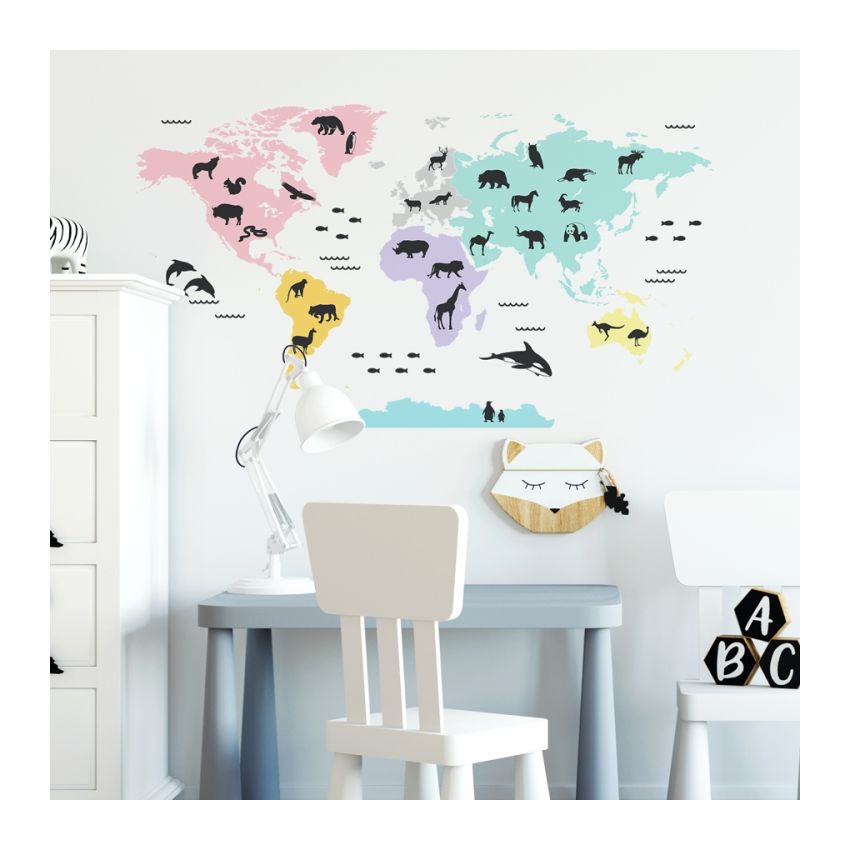 YokoDesign - Wandsticker Weltkarte pastell