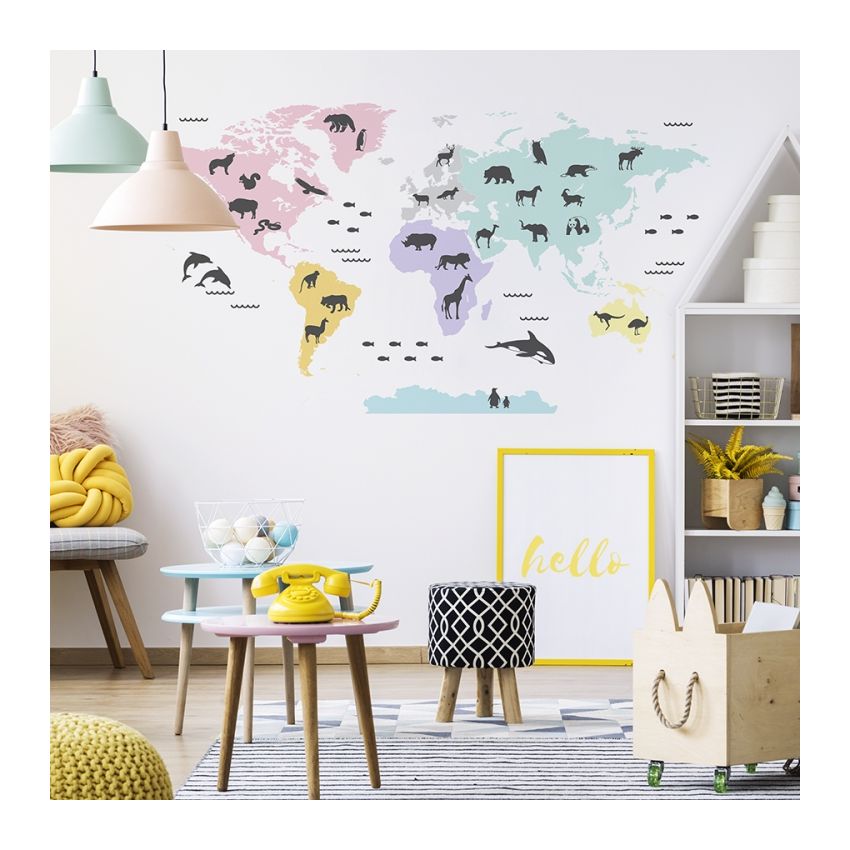YokoDesign - Wandsticker Weltkarte pastell