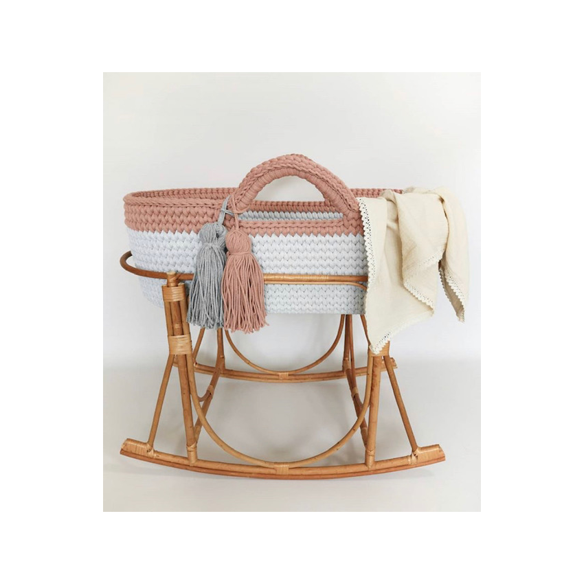 Like Moses - Moseskorb Steel Light Grey Dusty mit Kissen Sternchen Dusty Pink Bettwäsche