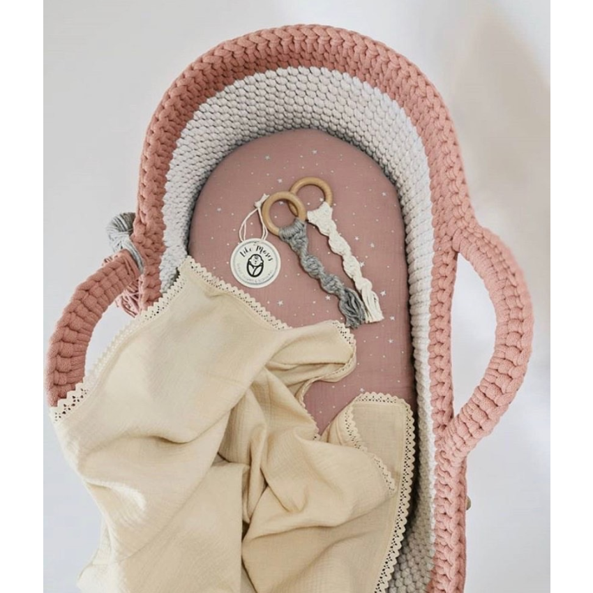 Like Moses - Moseskorb Steel Light Grey Dusty mit Kissen Sternchen Dusty Pink Bettwäsche