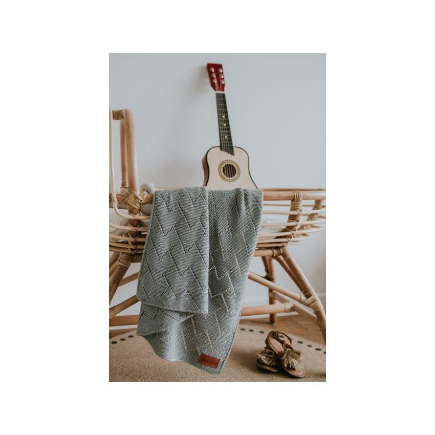 Qbana Mama - Bambus Häkeldecke Zick Zack grau extrafein