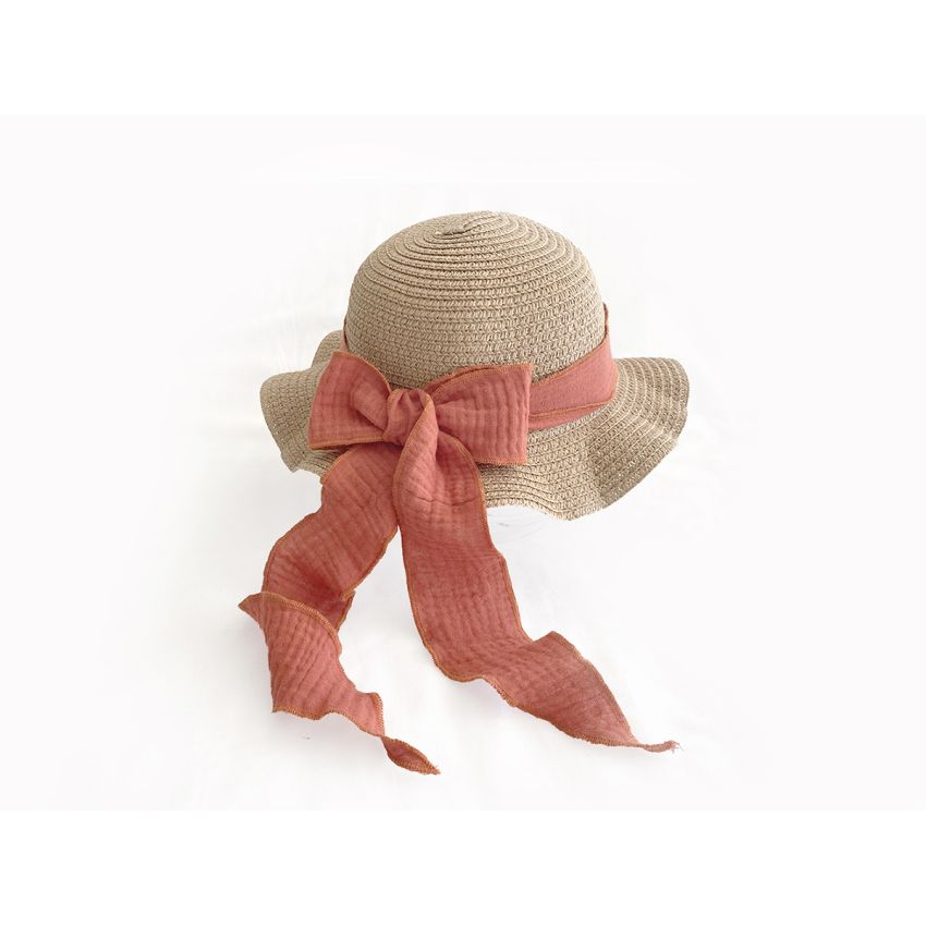 Mrs Ertha - Stroh- Hut Braun mit Mustard & Terracotta Schlaufe