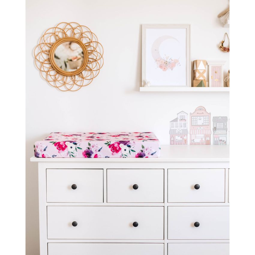 Snuggle Hunny - Spannbezug für Wiege, Kinderwagen & Wickelmatte Floral Kiss