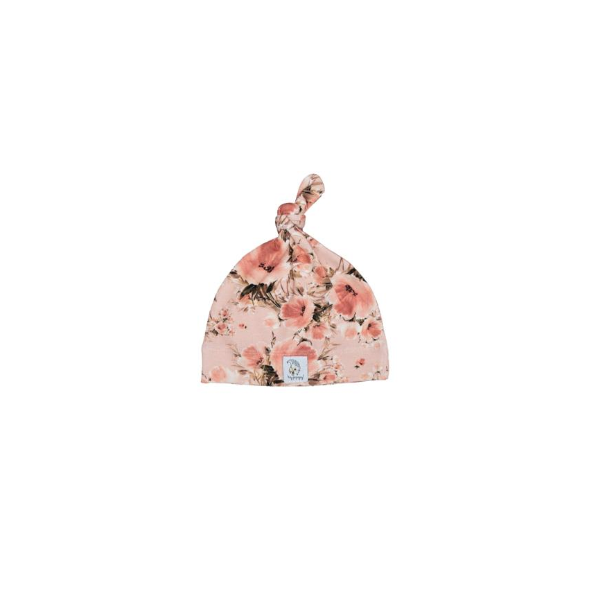 Hey Popinjay! - Newborn Knotted Beanie Romantic Florals dunkel