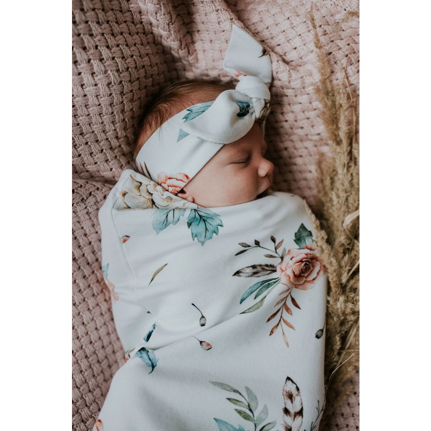 Qbana Mama - Pucksack Set mit Beanie & Stirnband Vintage Flowers