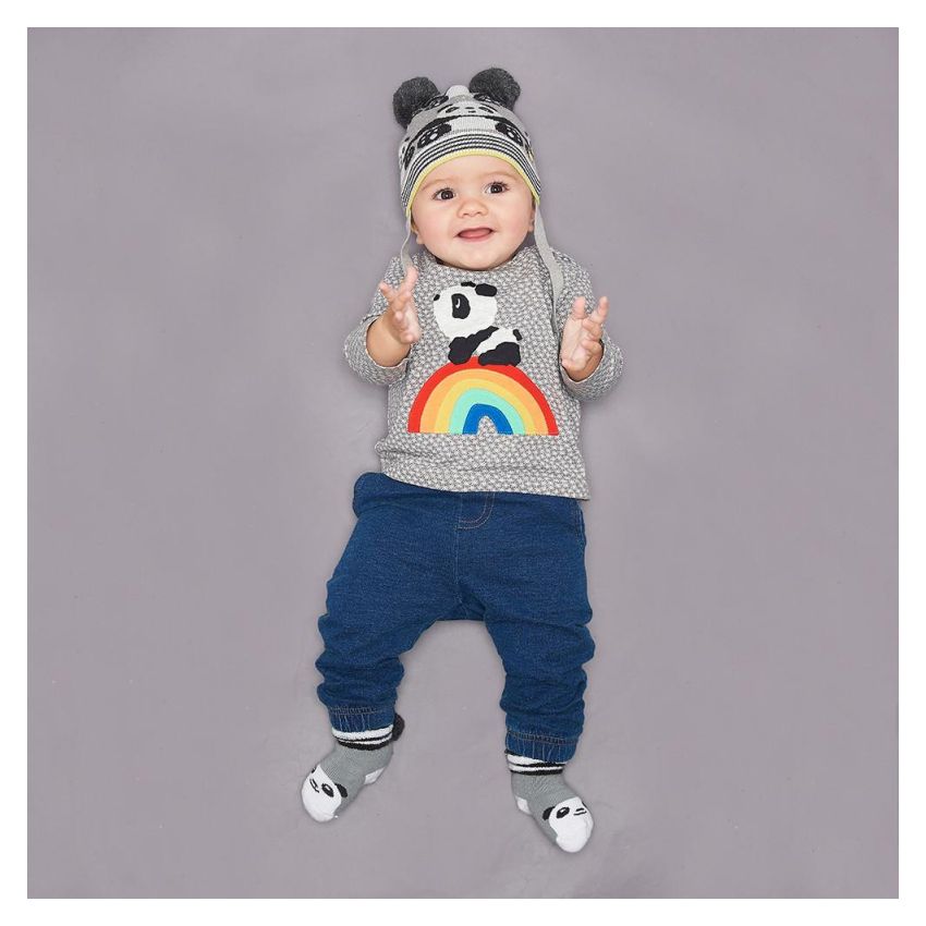 Bonniemob - Shirt Rainbow Panda grau