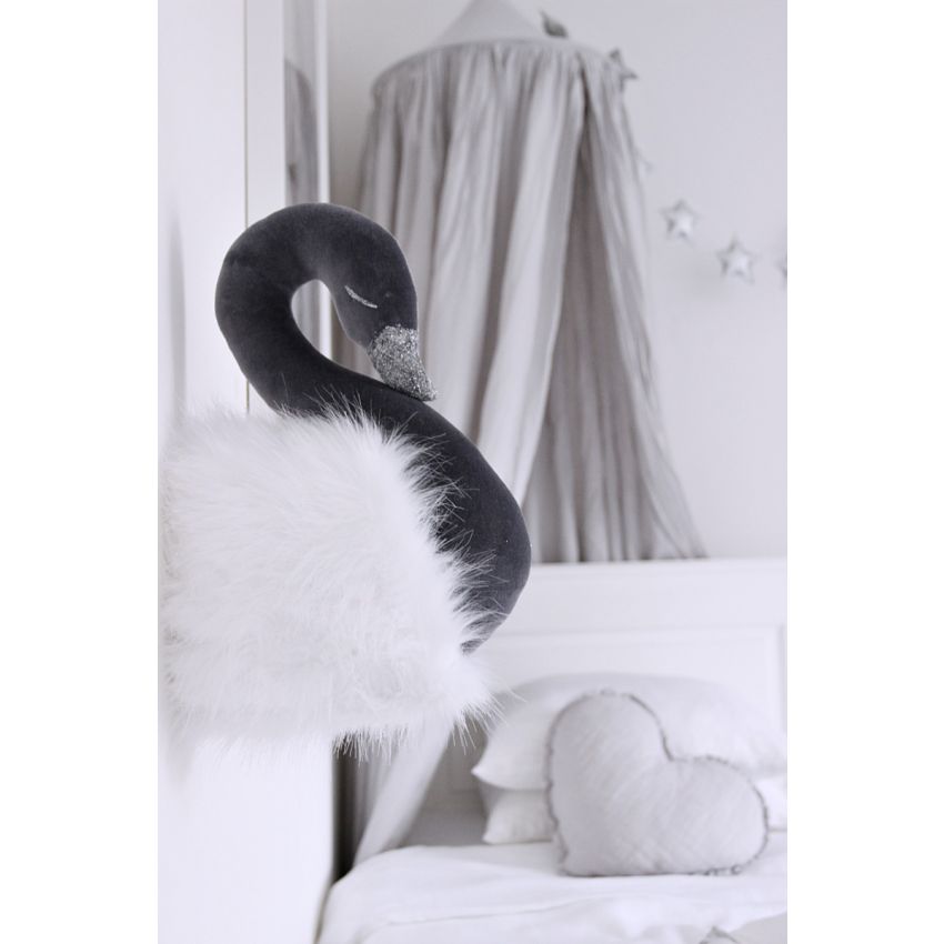 Cotton & Sweets - Wanddeko Schwan Graphite mit weissen Federn