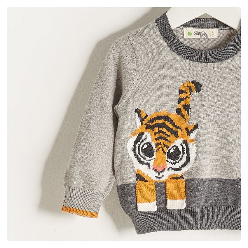 Bonniemob - Strickpullover Kaschmir Raffa Tiger grau