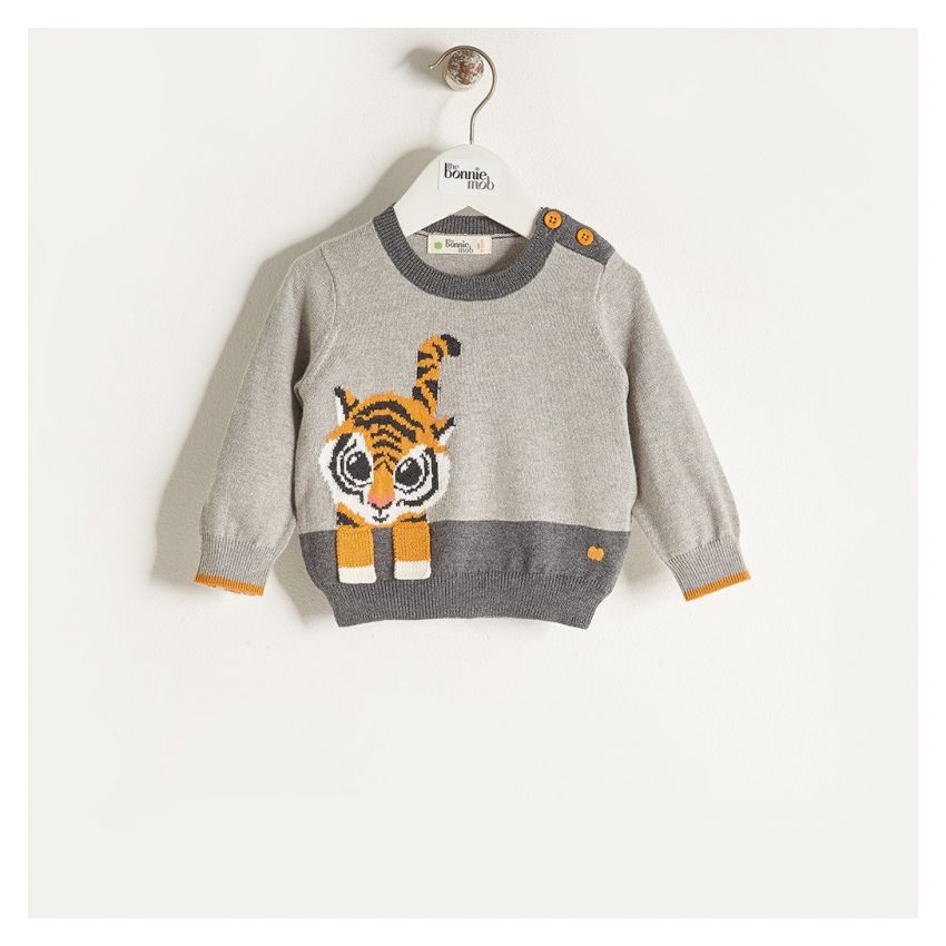 Bonniemob - Strickpullover Kaschmir Raffa Tiger grau