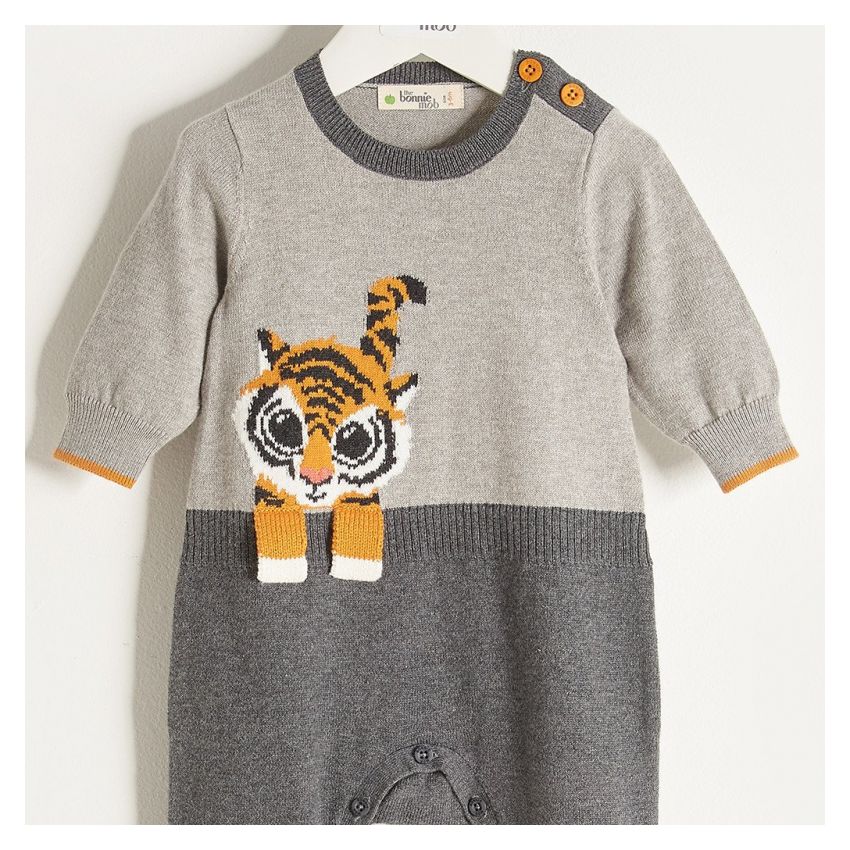 Bonniemob - Strick- Strampler Robin Tiger grau