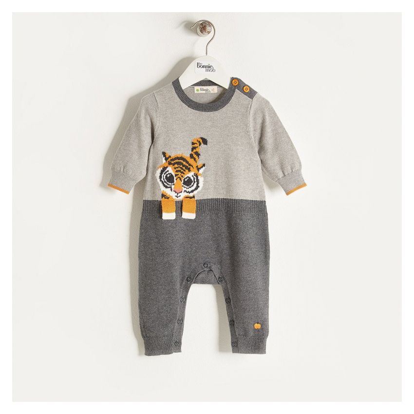 Bonniemob - Strick- Strampler Robin Tiger grau