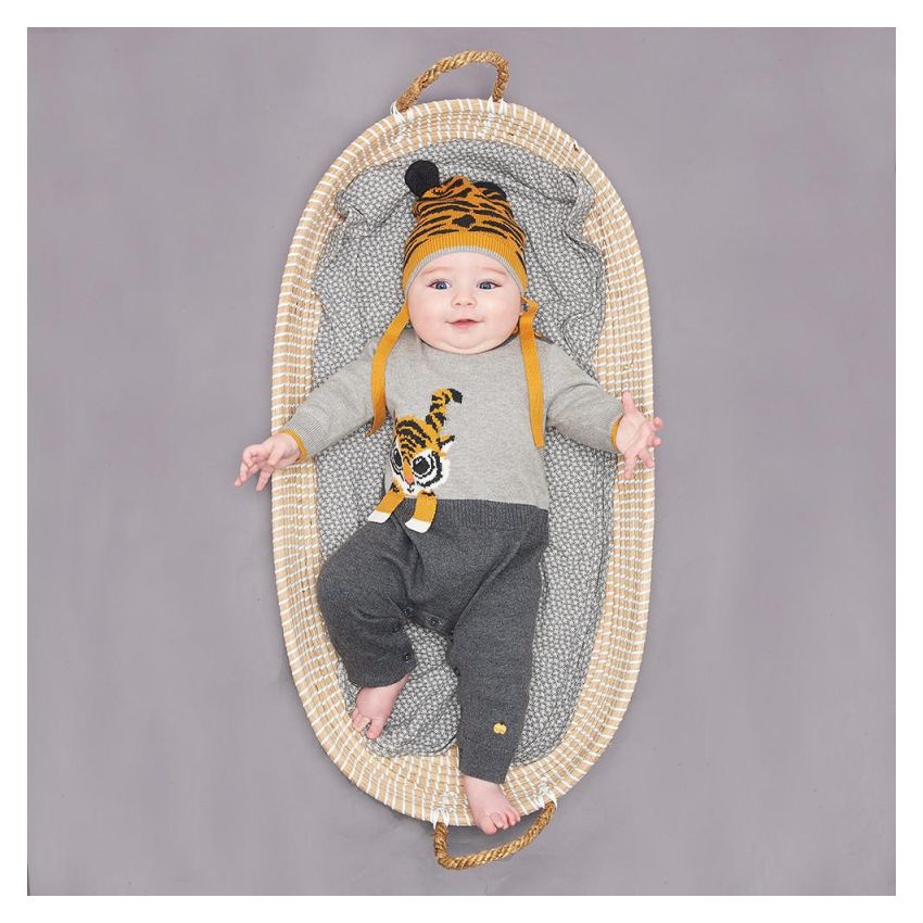 Bonniemob - Strick- Strampler Robin Tiger grau