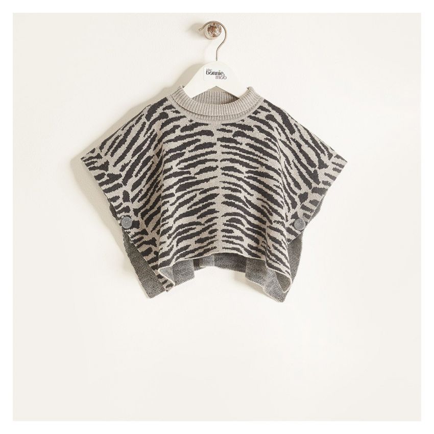 Bonniemob - Strick- Cape Tiger Stripes grau