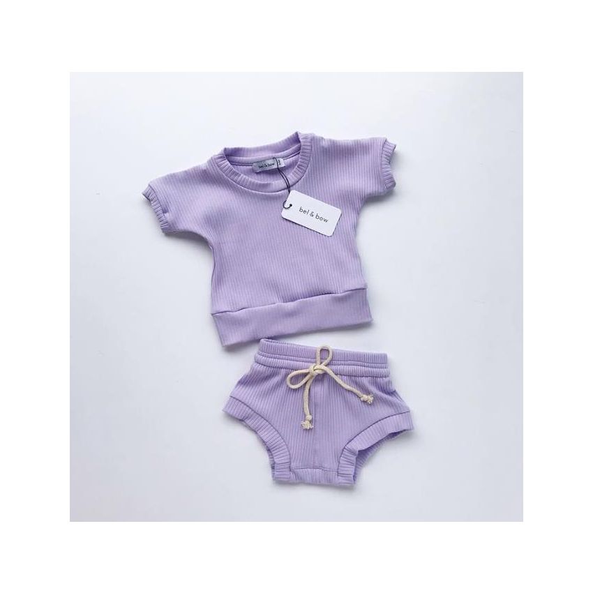 bel&bow - Ribbed Girlie Set Short & Shirt Lilac