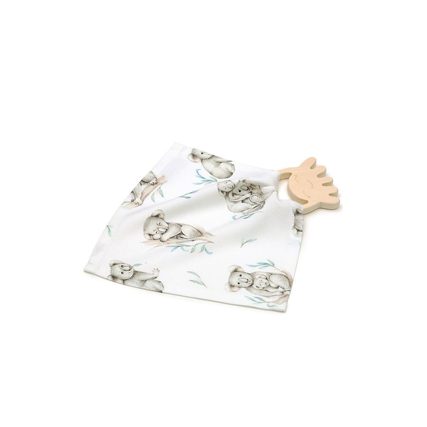 Qbana Mama - Kuscheltuch Koala mit Holzkauteil