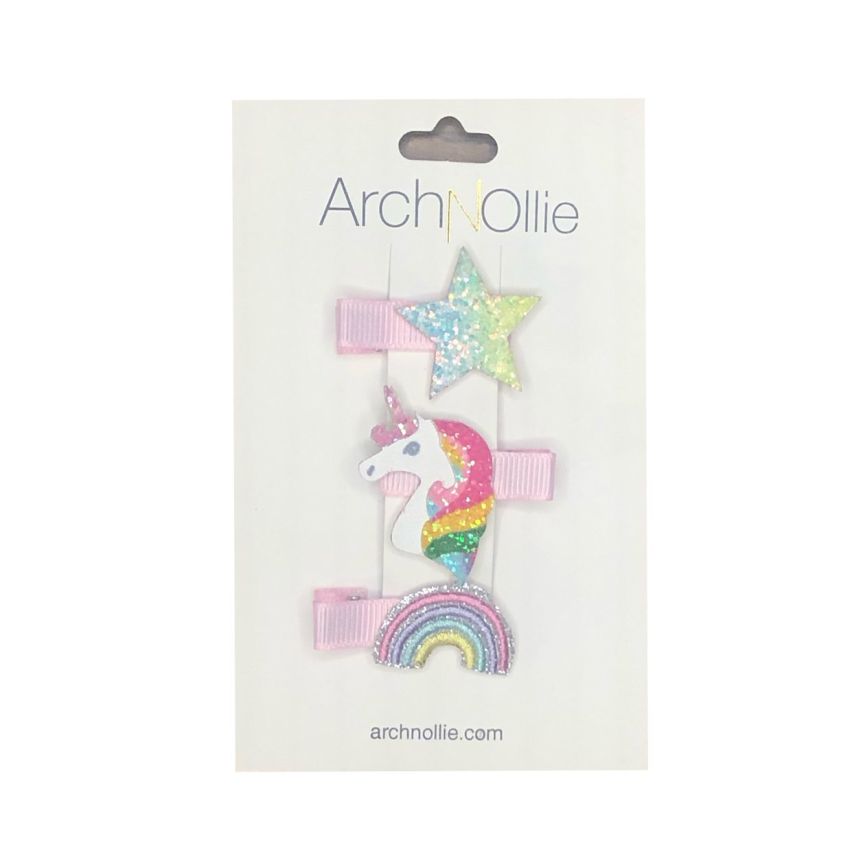 ArchNOllie - 3er Set Haarclips Unicorn World Stoff