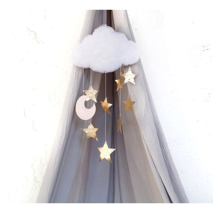 Solo un Sogno - Mobile Traumwolke weiss mit Sternen gold