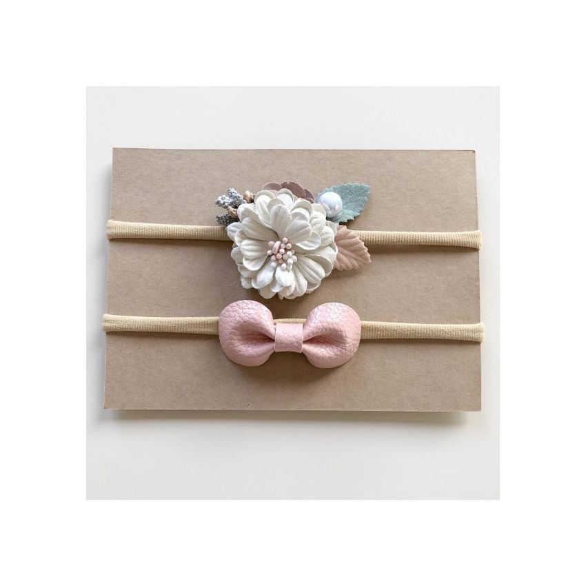 Lunas Treasure - Stirnband 2er Set Weisse Blüte & Ledermäschchen