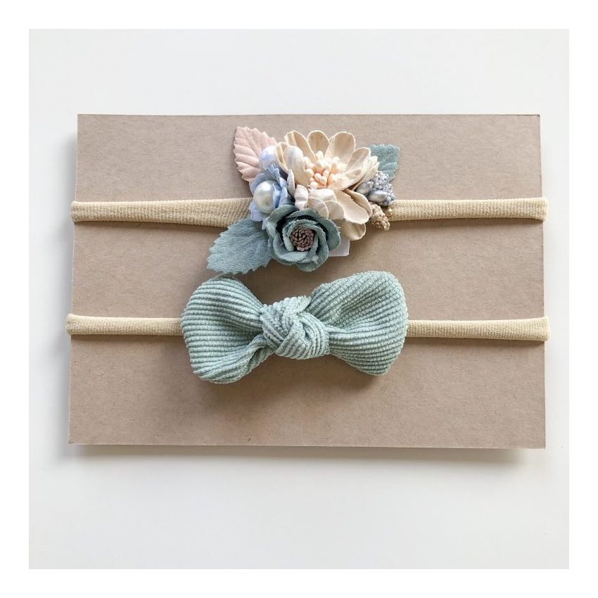 Lunas Treasure - Stirnband 2er Set Blume beige & Mäschchen mint