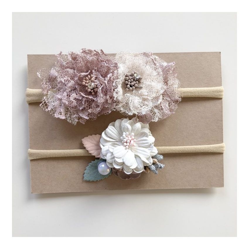 Lunas Treasure - Stirnband 2er Set Bellrose Lace Blüten Altrose Creme