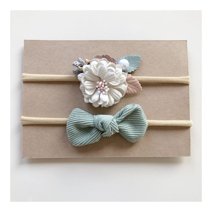 Lunas Treasure - Stirnband 2er Set Blume weiss & Mäschchen mint