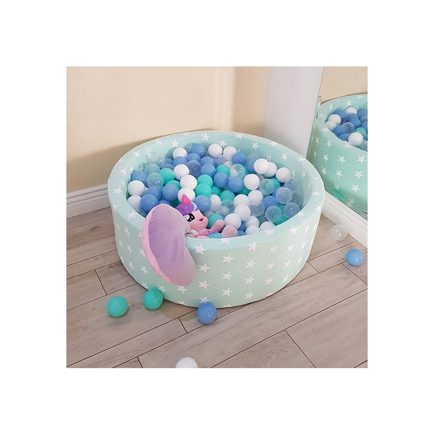 MeowBaby - Bällebad Mint Stars rund ohne Bälle 90x90x40cm