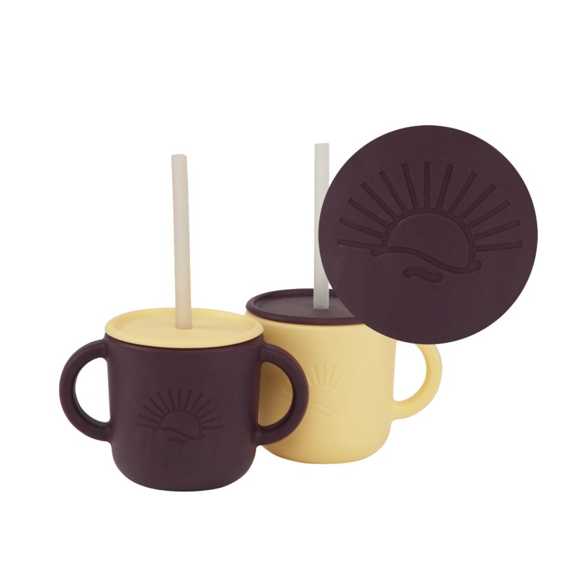 Lille Vilde - 2er Set Trinklerntasse Gelb & Dunkelviolett