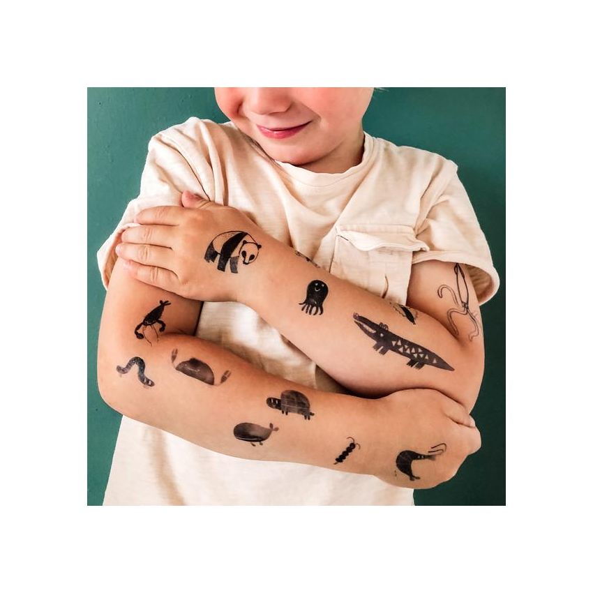 nuukk - Bio Kindertattoo Krokodil & Freunde schwarz-weiss