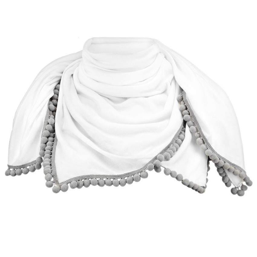 Maylily - Bambus Halstuch mit PomPom Weiss Grau