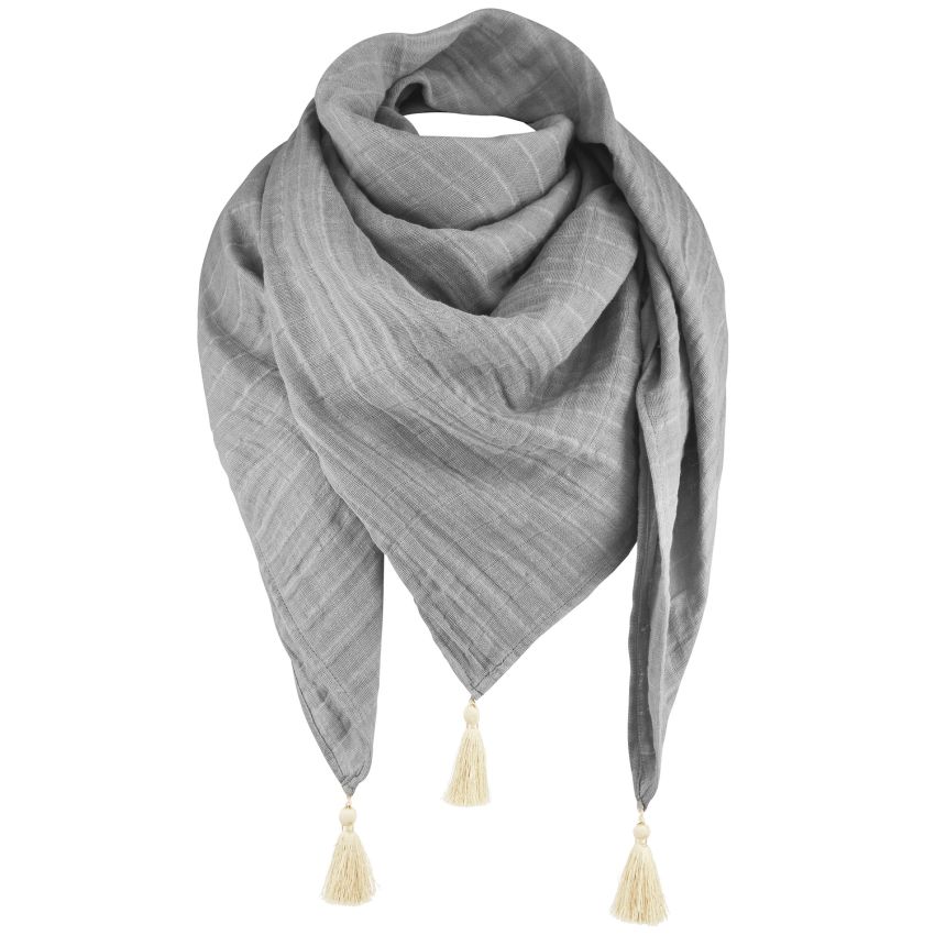 Maylily - Muslin Triangel Schal Tassel Grau Vanilla