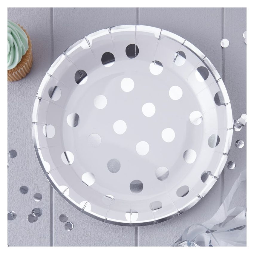 Ginger Ray - Partyteller Polka Dot Silber