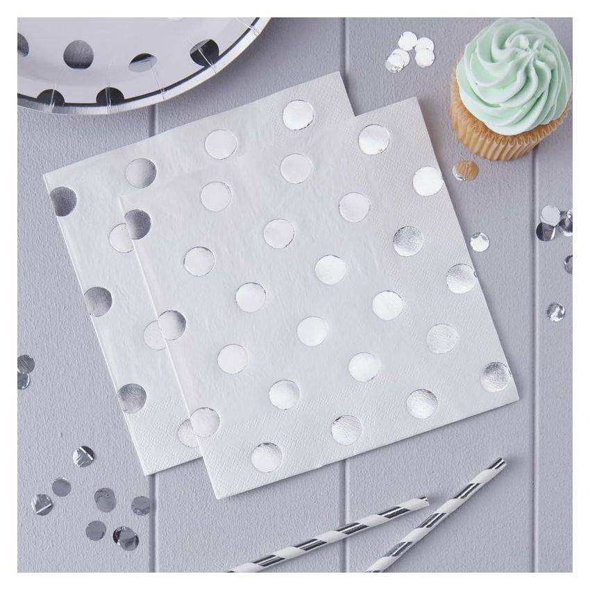 Ginger Ray - Servietten Polka Dot Silber